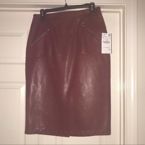 Deep Red leather pencil skirt
